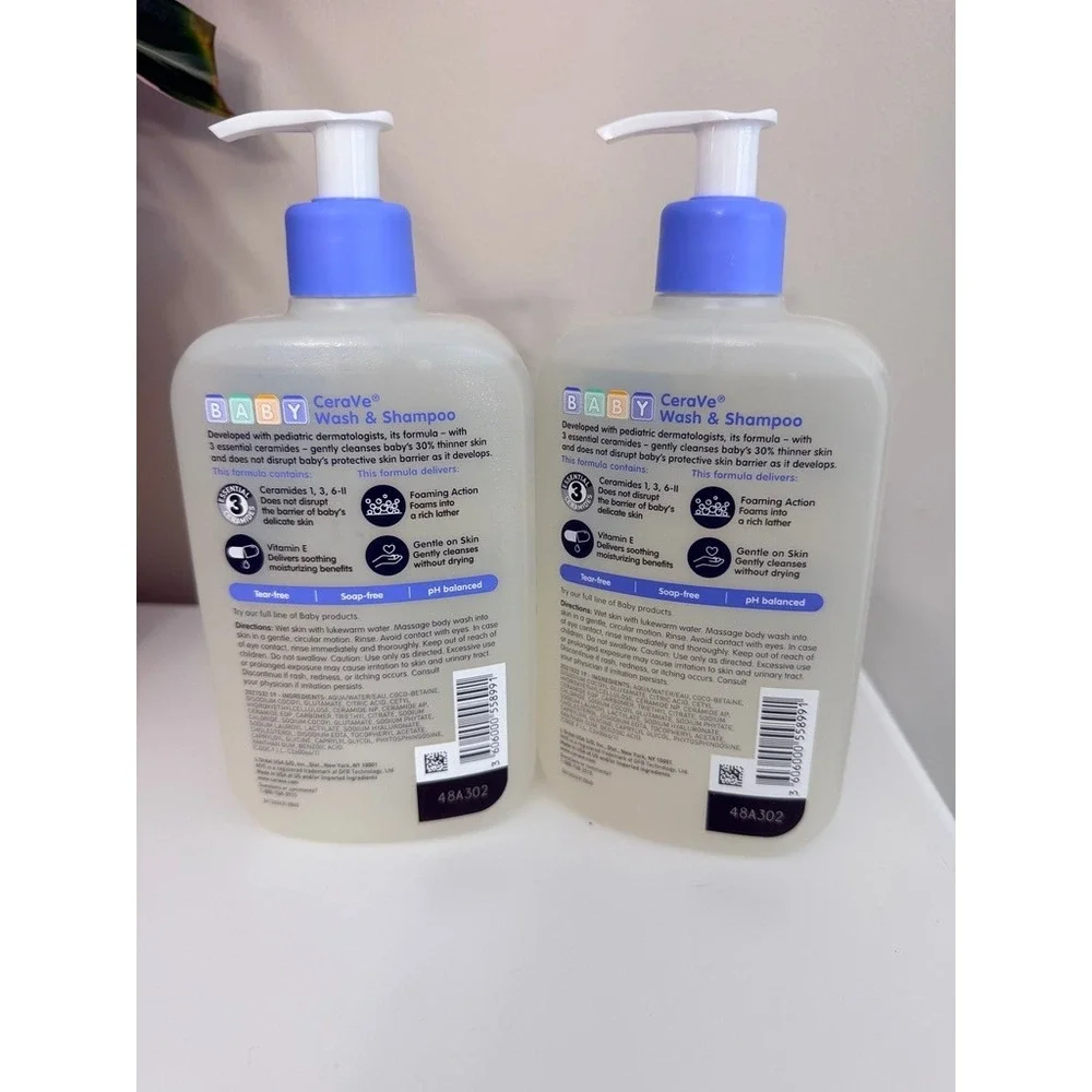 CeraVe Baby Wash & Shampoo Baby 16oz 2pk White Blue Ceramides NWT